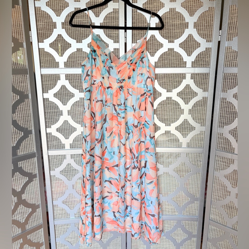 Anne Klein Pink and Blue Floral Midi Dress